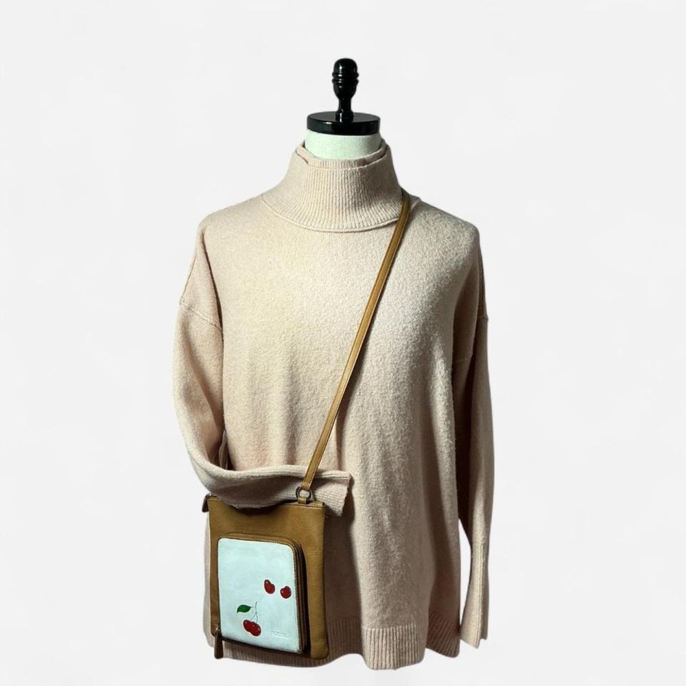 Free People Women's Afterglow Mock Neck Sweater Turtleneck Pullover‎ Pink Knit